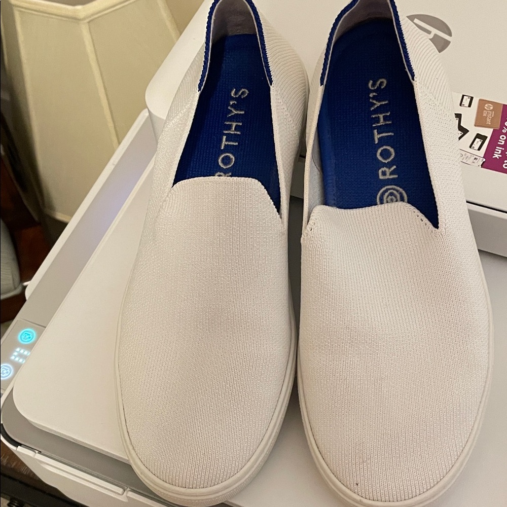 Rothy's womens White and Blue Slip-On Loafers